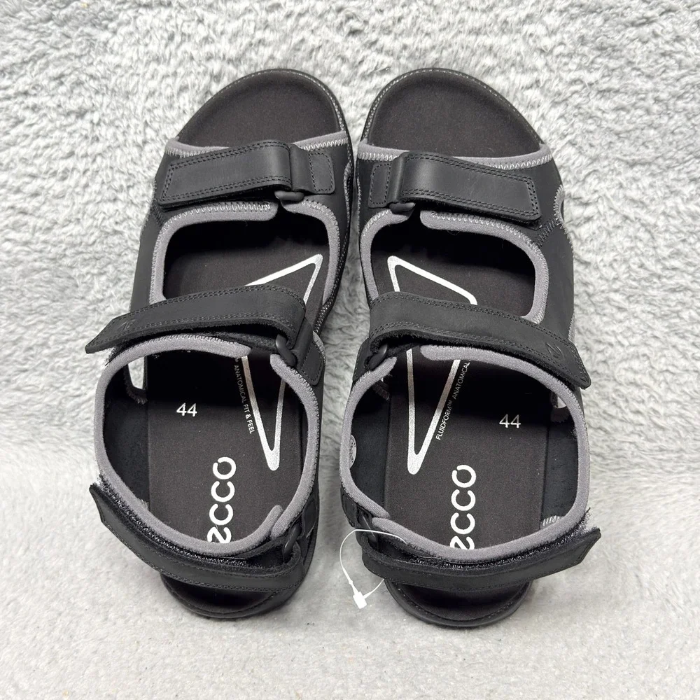 Ecco Onroads Mens Size 10 Sandals Shoes Black Leather Adjustable